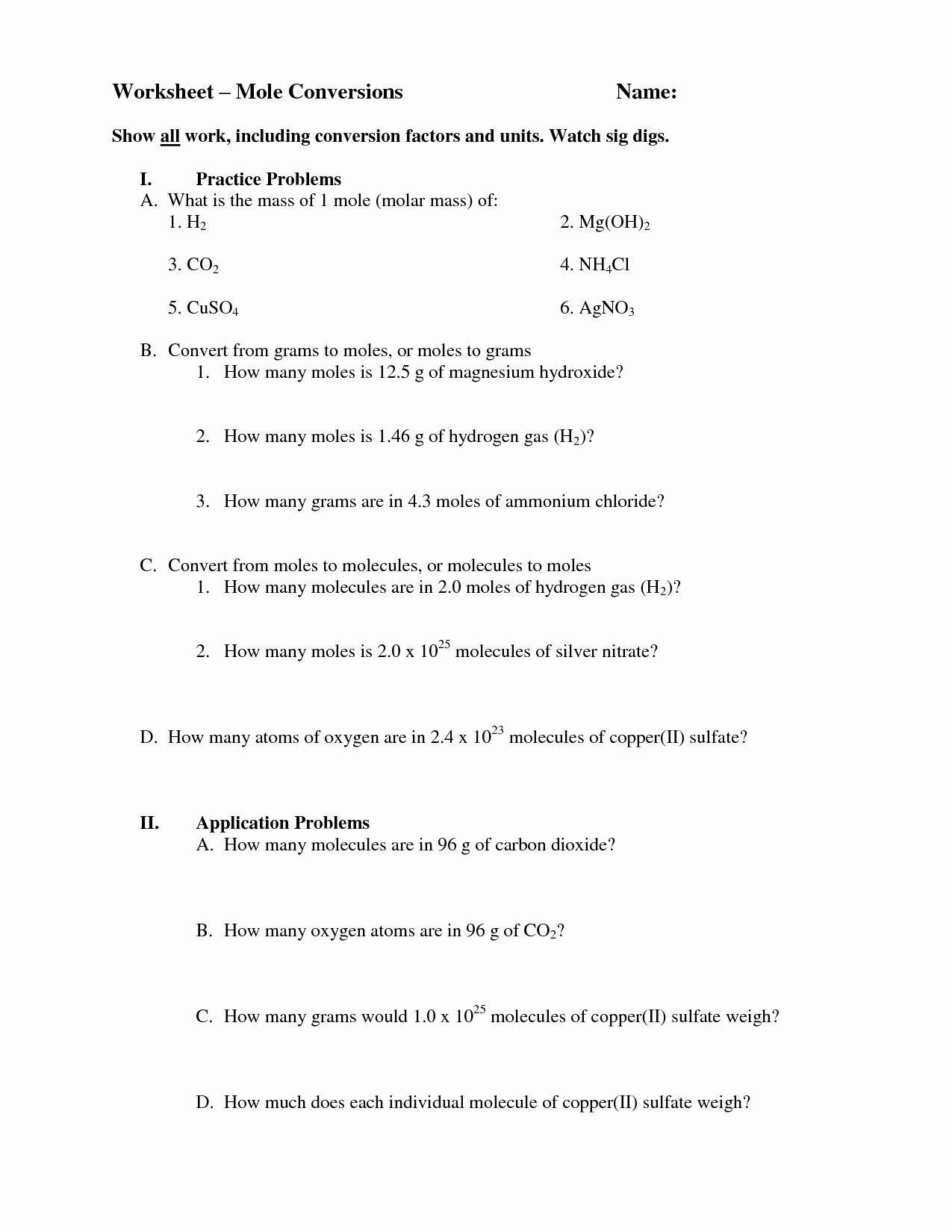 50 Molar Mass Worksheet Answer Key