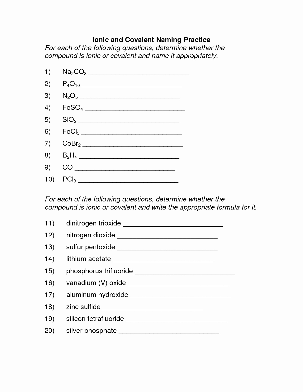 50 Naming Compounds Practice Worksheet Chessmuseum Template Library