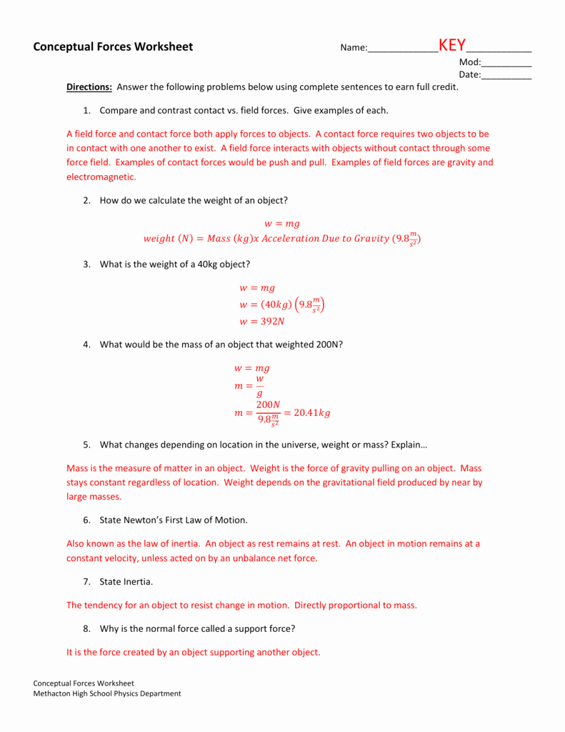 50 Net Force Worksheet Answers Chessmuseum Template Library