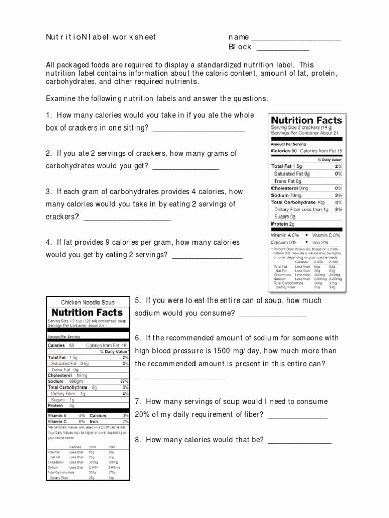 50 Nutrition Label Worksheet Answer Key Chessmuseum Template Library