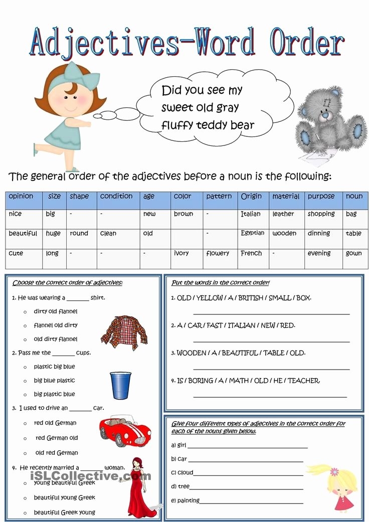 50 Order Of Adjectives Worksheet