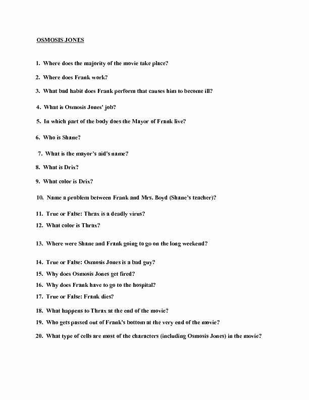 50 Osmosis Jones Movie Worksheet