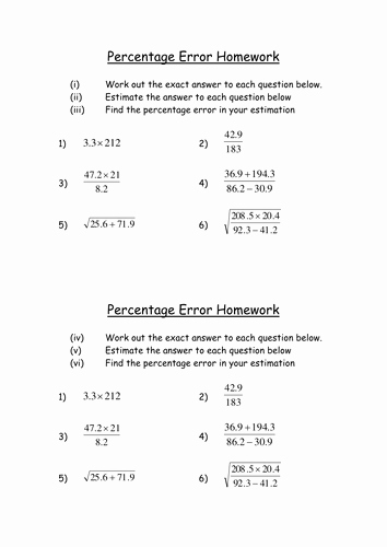 50 Percent Error Worksheet Answers Chessmuseum Template Library