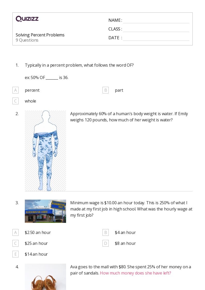 percent problems worksheet