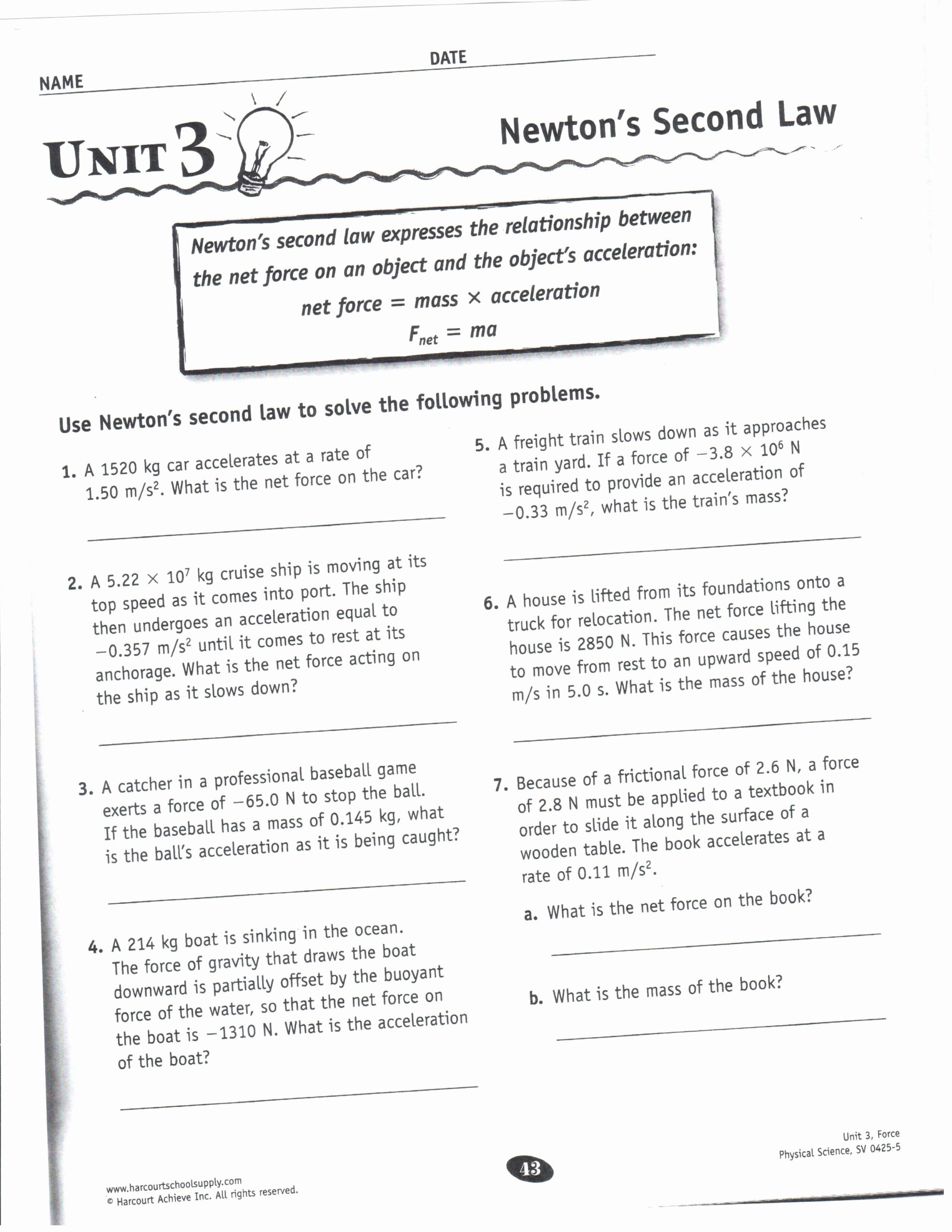 50 Physical Science Newton 39 s Laws Worksheet