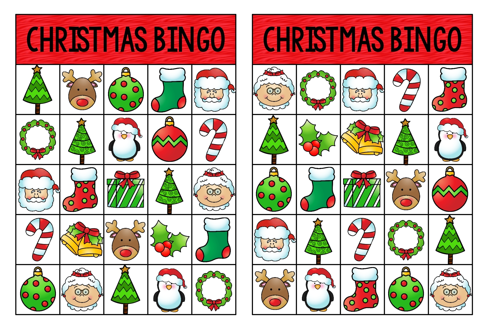 50 Printable Christmas Bingo Cards Free Printable Word Searches