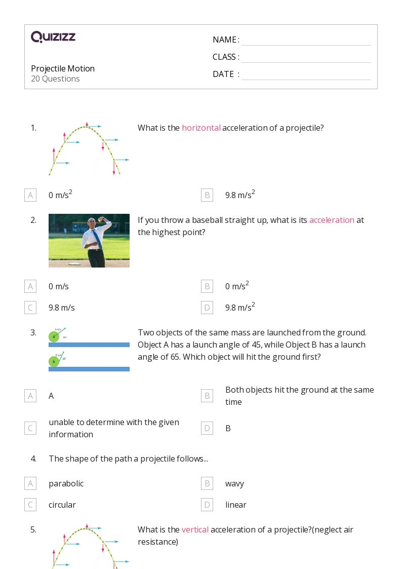 50 Projectile Motion Worksheets On Quizizz Free Printable 