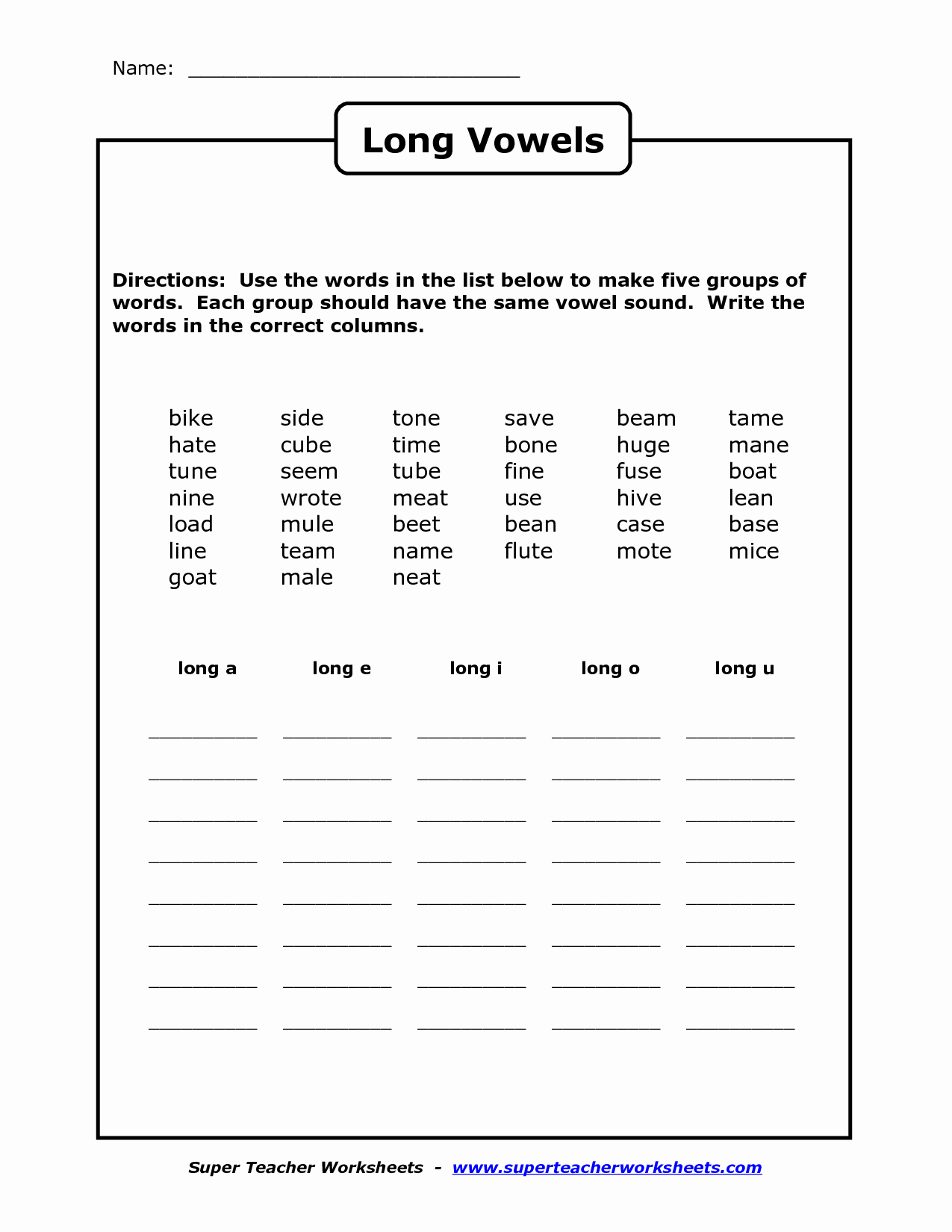 50 Short And Long Vowel Worksheet