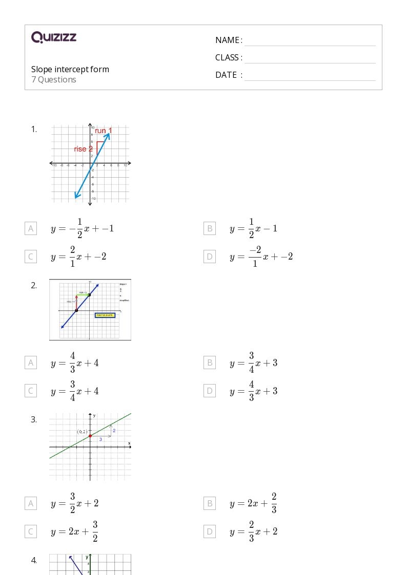 50 Slope Intercept Form Worksheets For 6th Grade On Quizizz