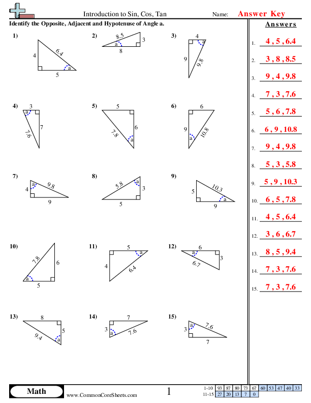 50 Trigonometric Ratios Sin Cos Tan Csc Sec And Cot Worksheets On 