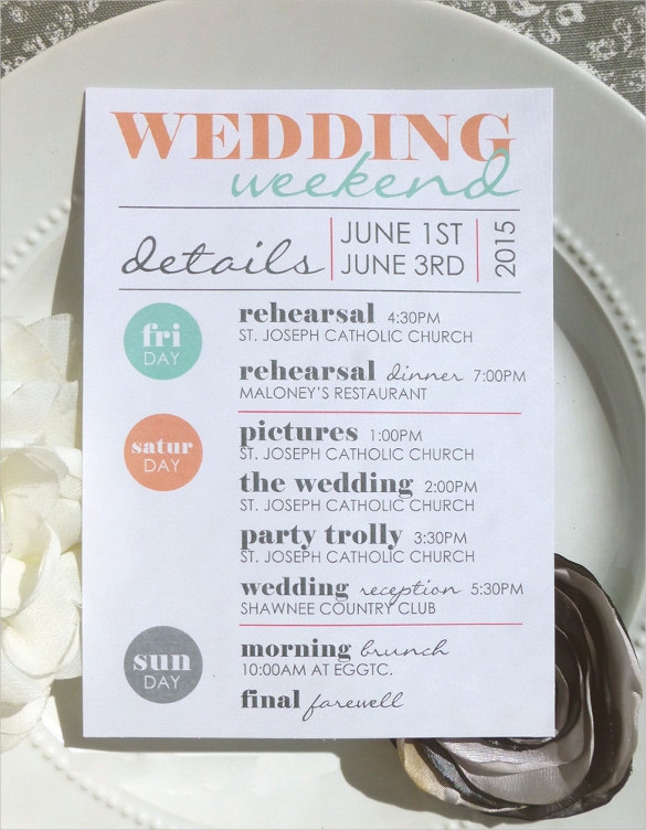 52 Wedding Itinerary Templates DOC PDF PSD