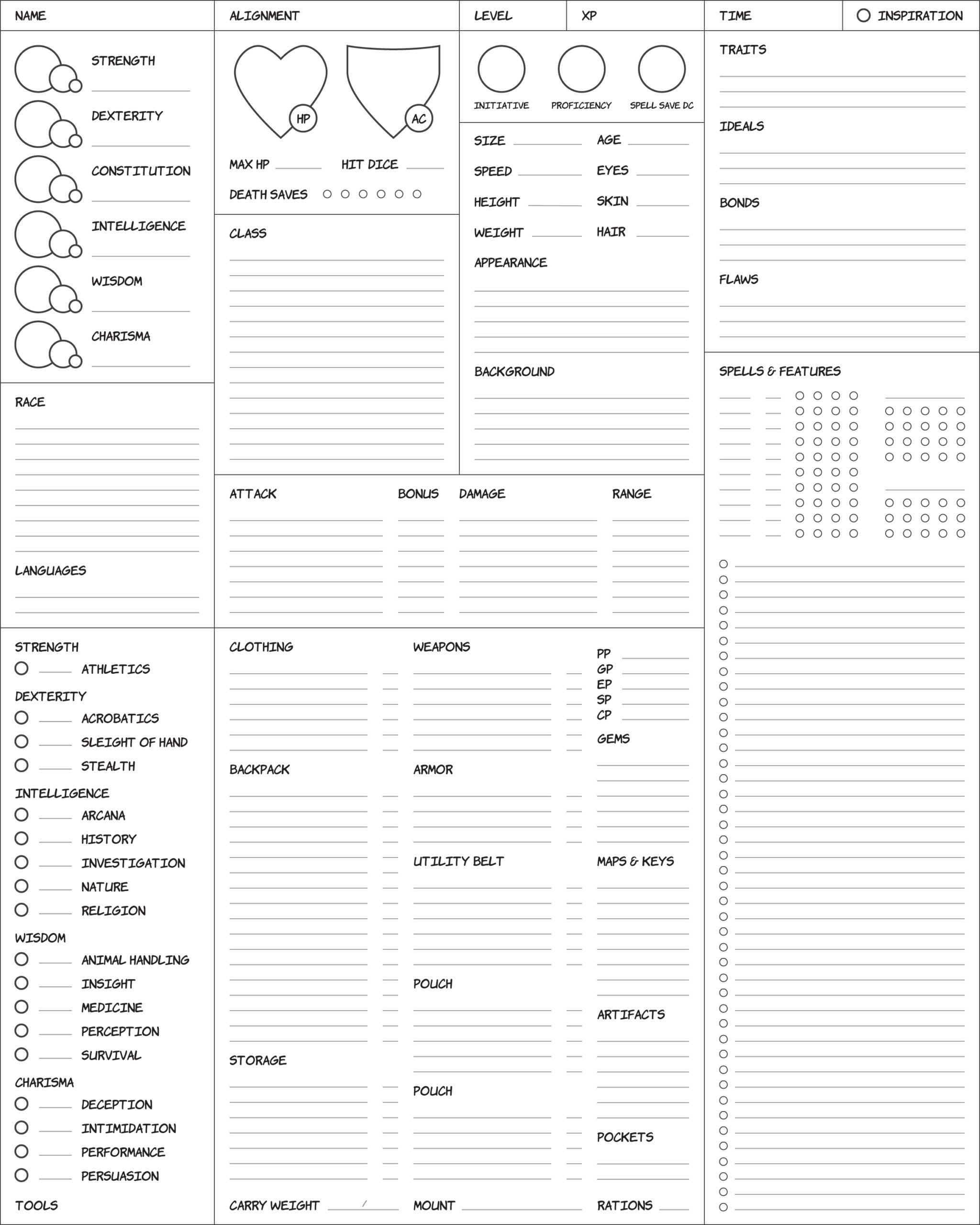 5e printable class and race cards for character creaton