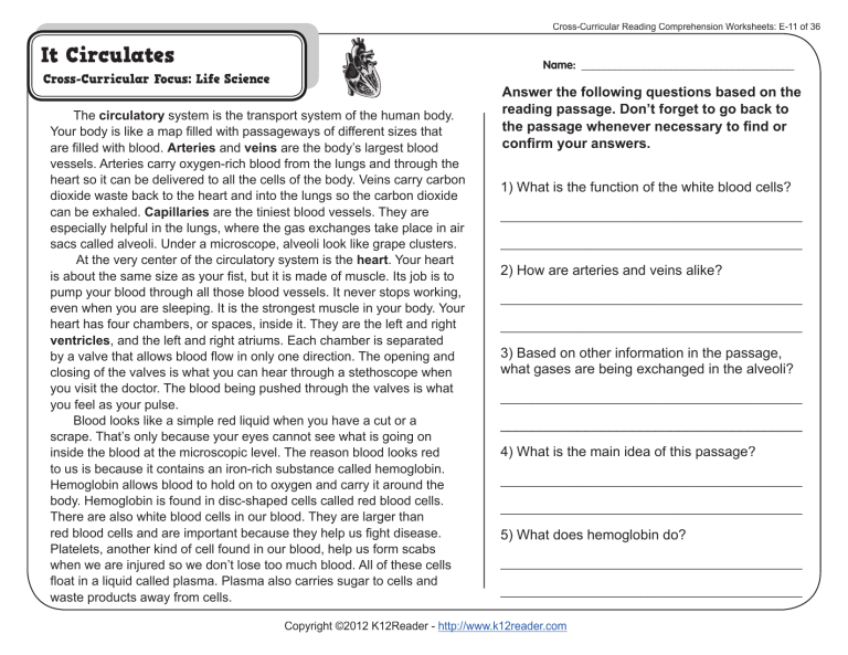 reading and comprehension worksheets for grade 6