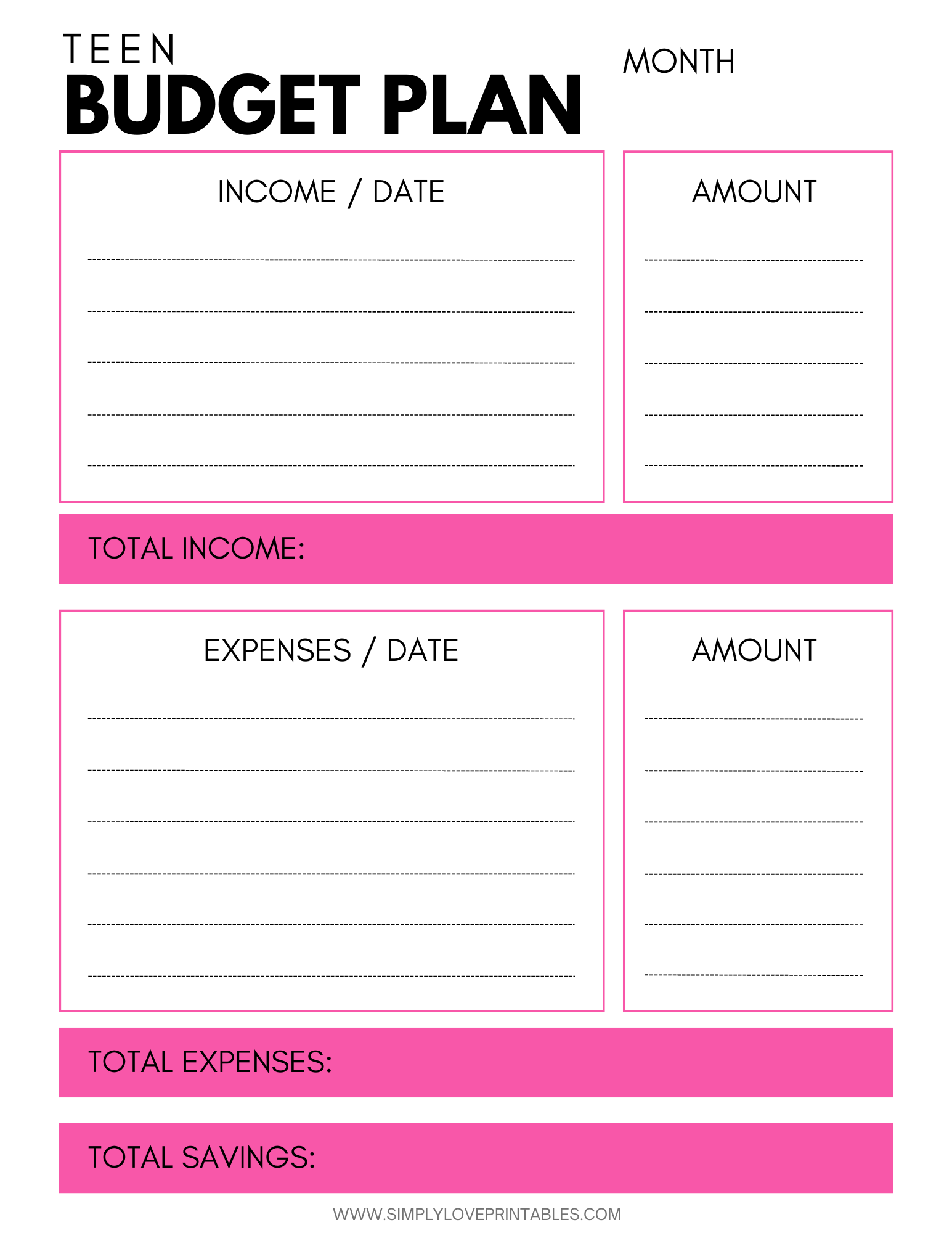 7 Free Teen Budget Worksheets Tools Start Your Teenager Budgeting 