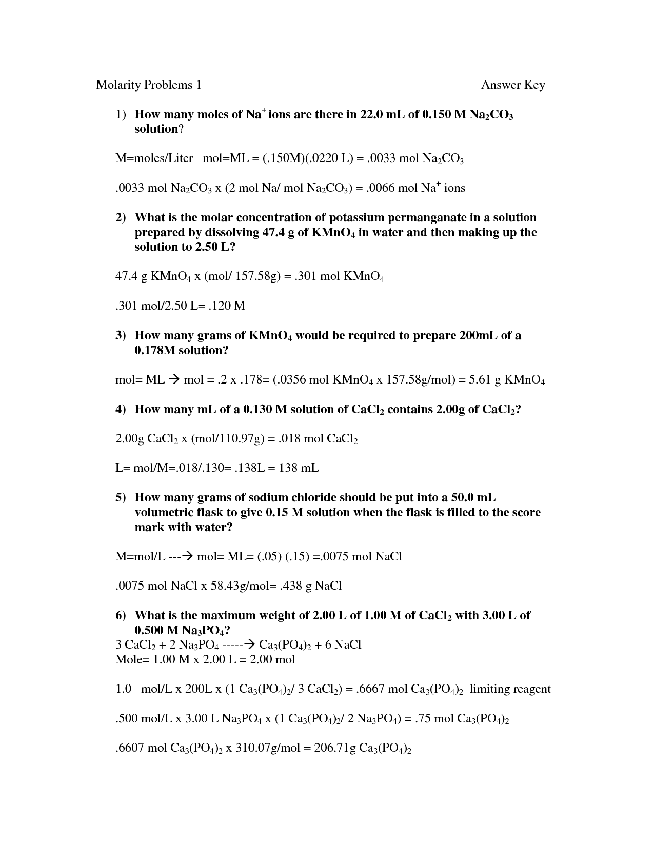 7 Molarity Worksheet With Answers Free PDF At Worksheeto