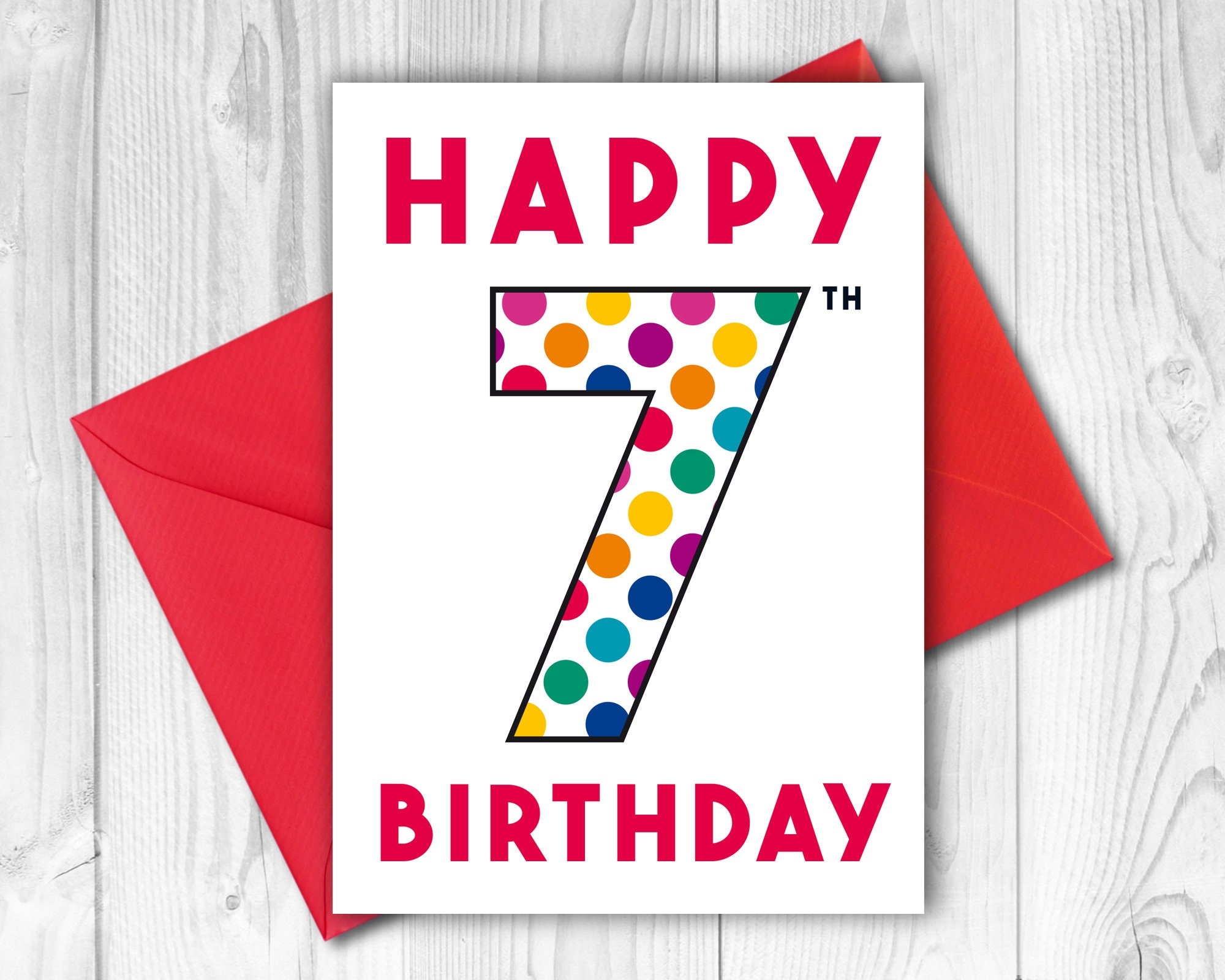 7 Year Old Birthday Card Digital Download Last Minute Age 7 Birthday 