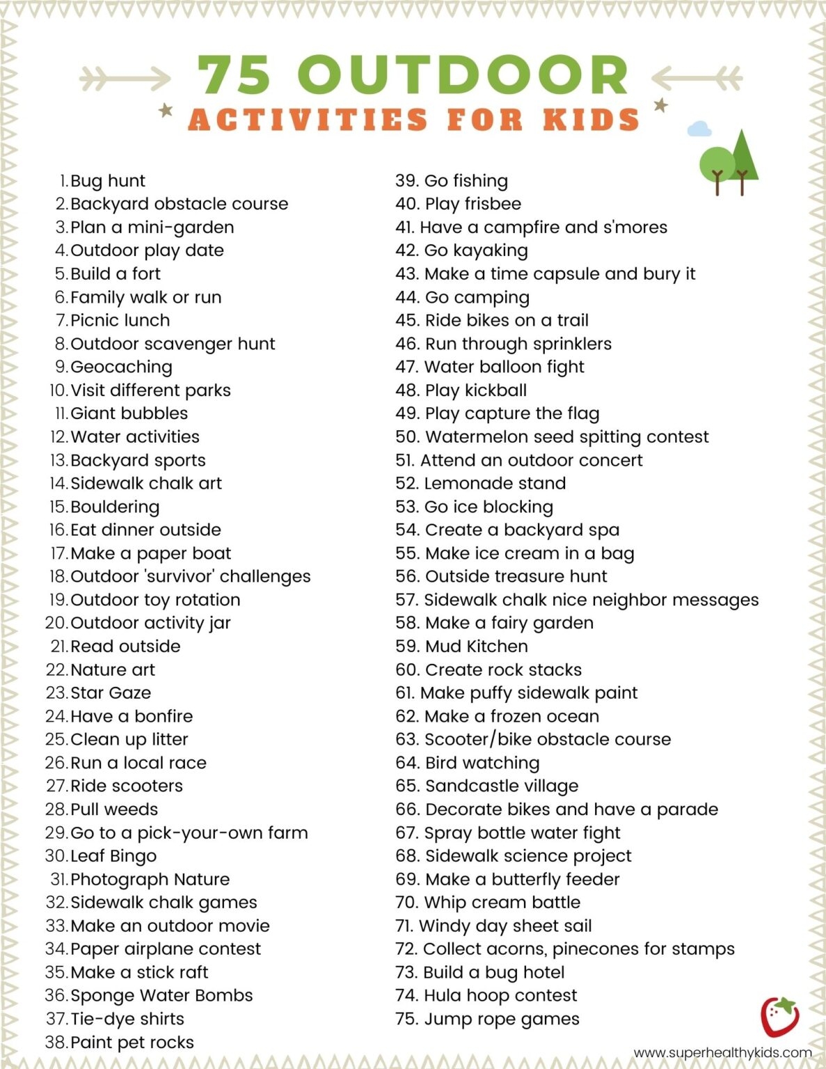 75 Outdoor Activities For Kids Free Printable 