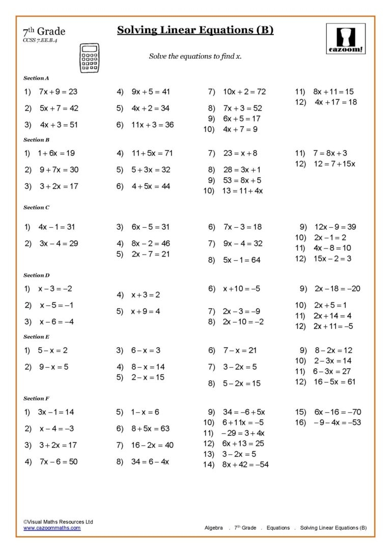 math worksheets for 7th grade