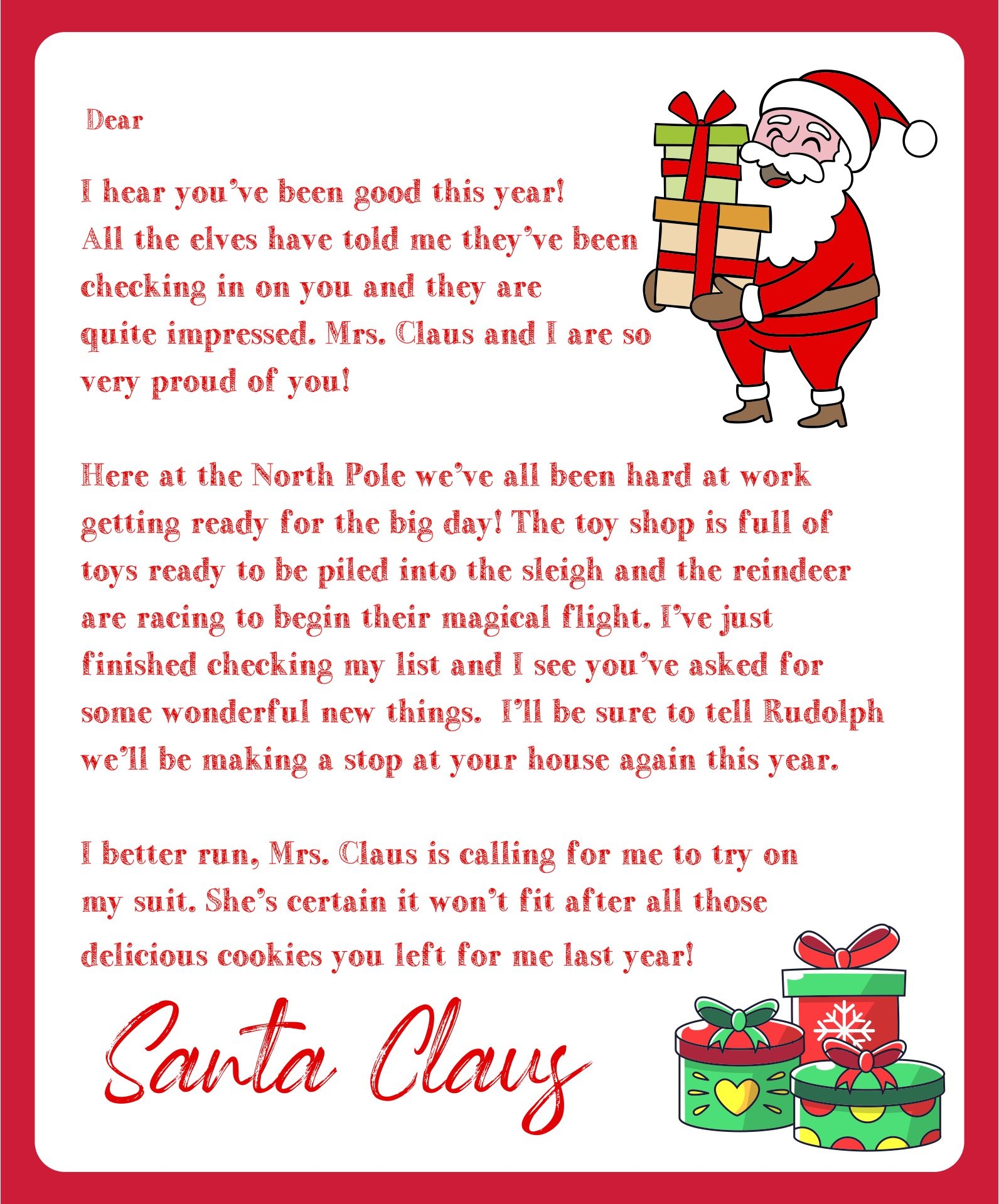 free letters from santa templates printable