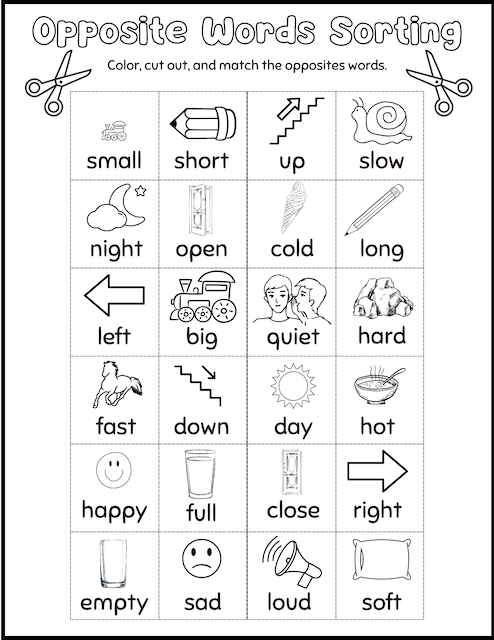 opposites worksheet preschool