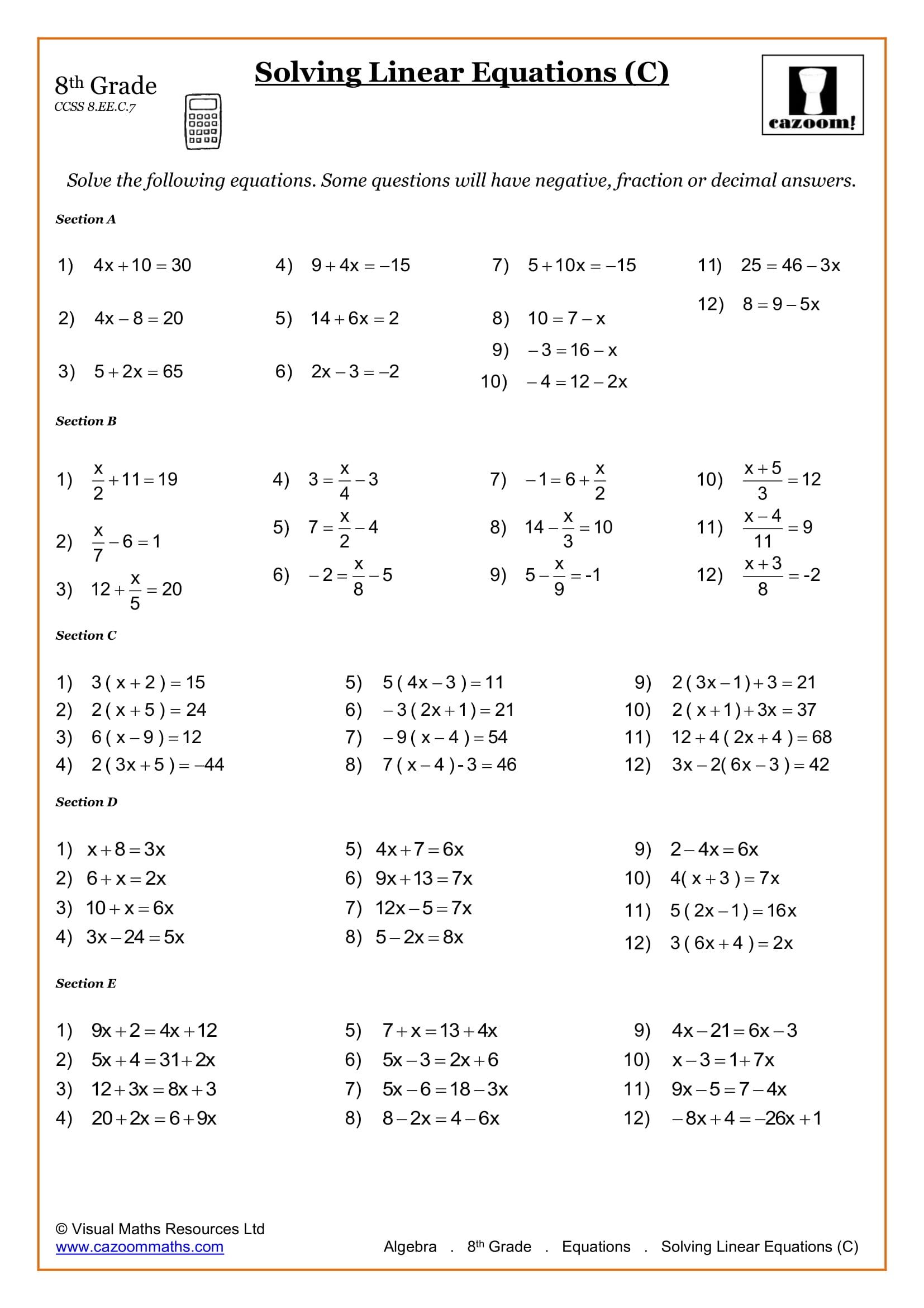 free math worksheets for 8th graders