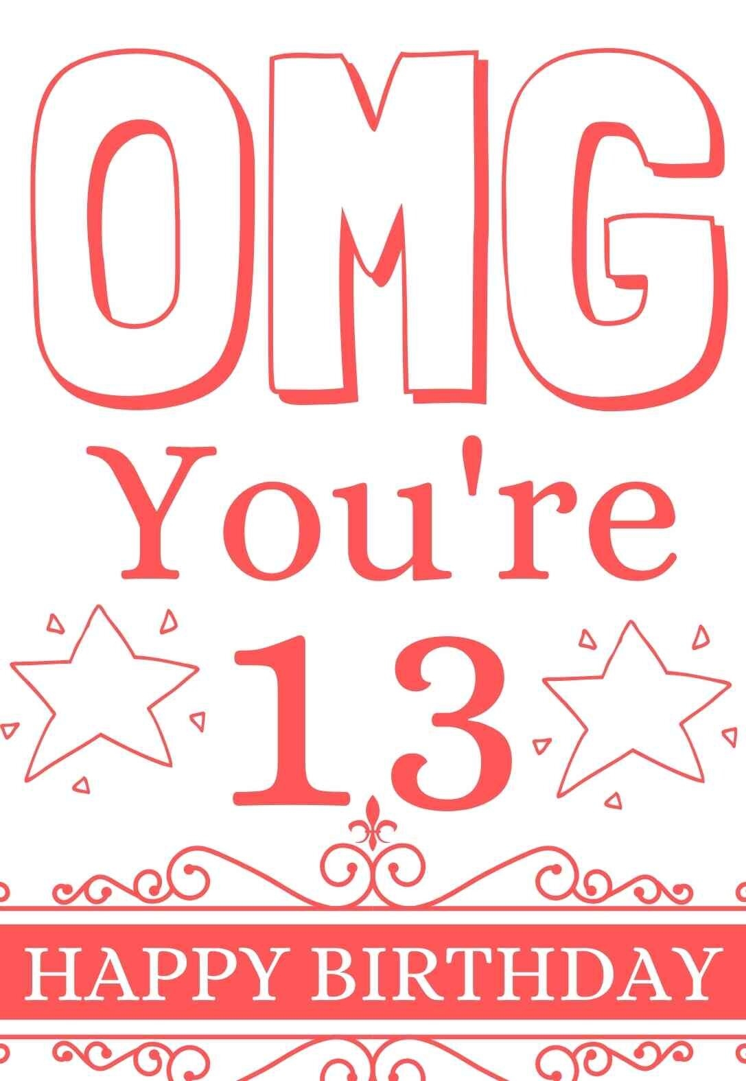 9 Gorgeous Printable Birthday Cards For 13 Year Olds free 
