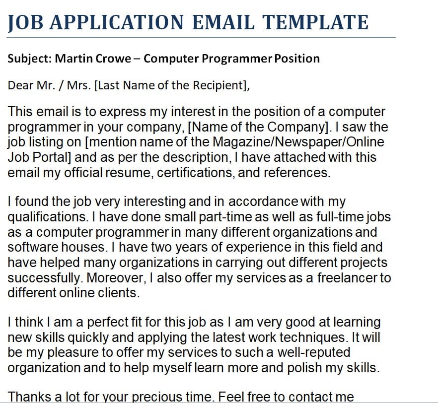 invite to apply email template