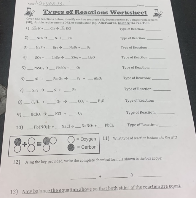 single replacement reaction worksheet