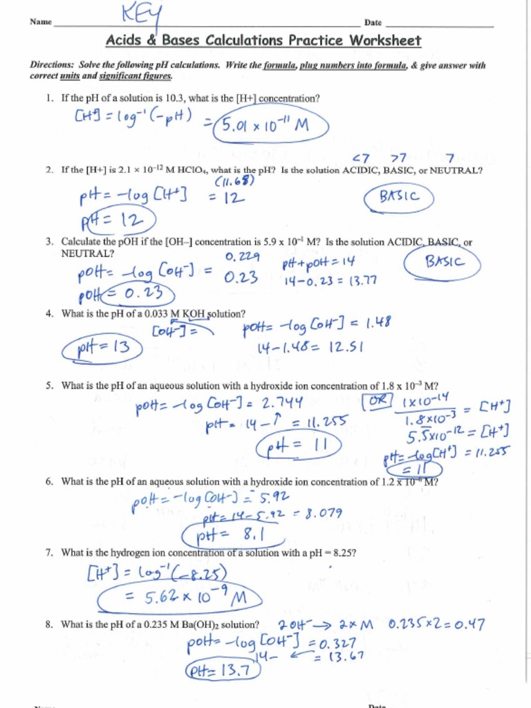 ph calculations worksheet