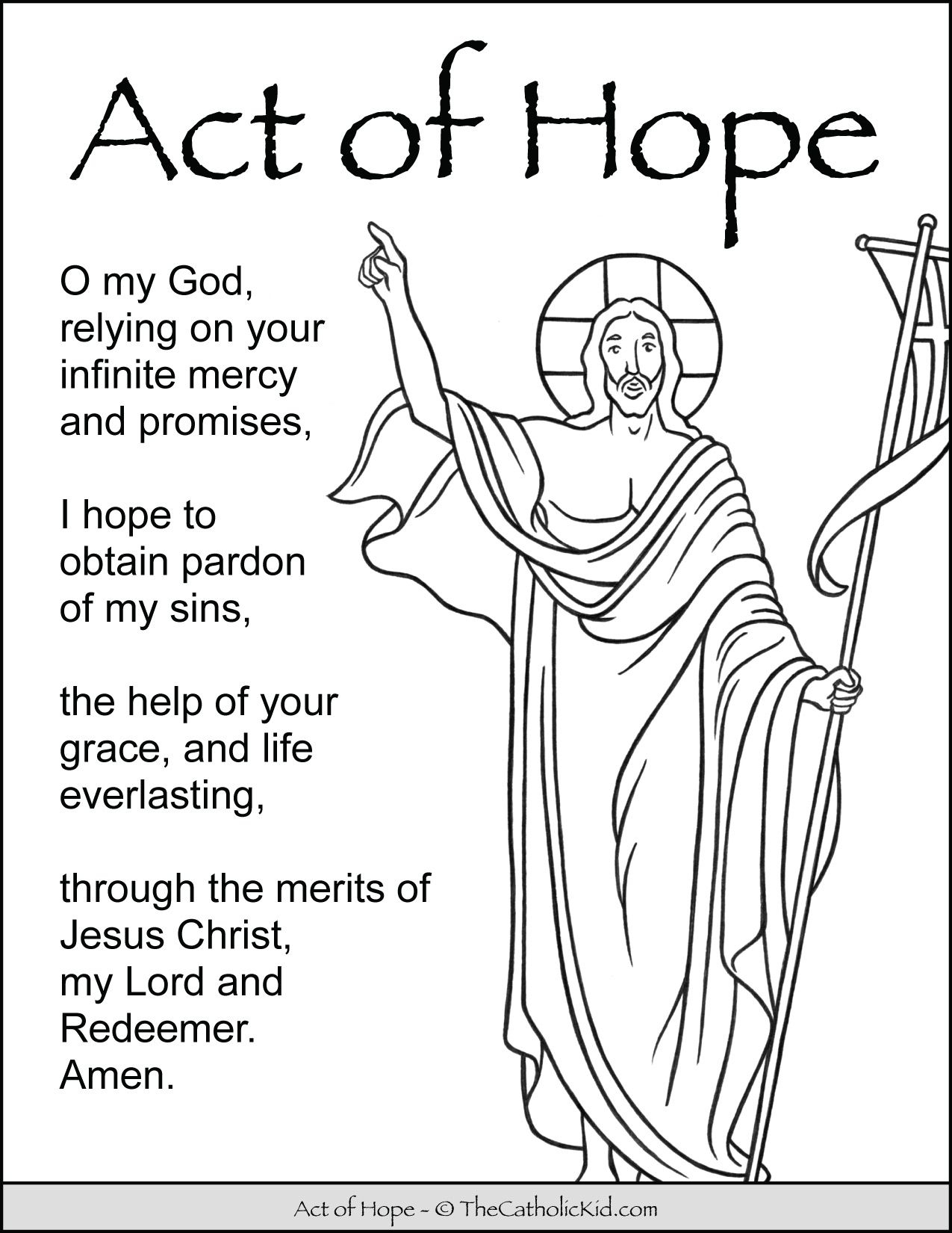Act Of Hope Prayer For Kids Coloring Page TheCatholicKid Prayers 