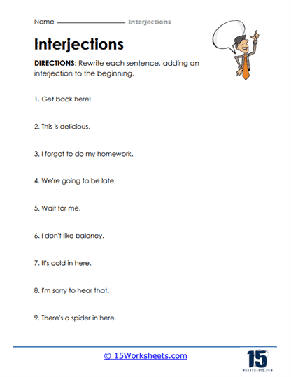 Add The Appropriate Interjections ELA Worksheets SplashLearn