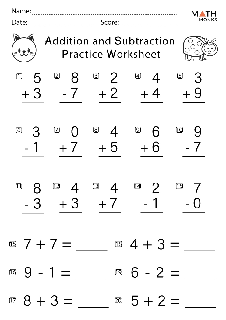 mixed addition and subtraction worksheets