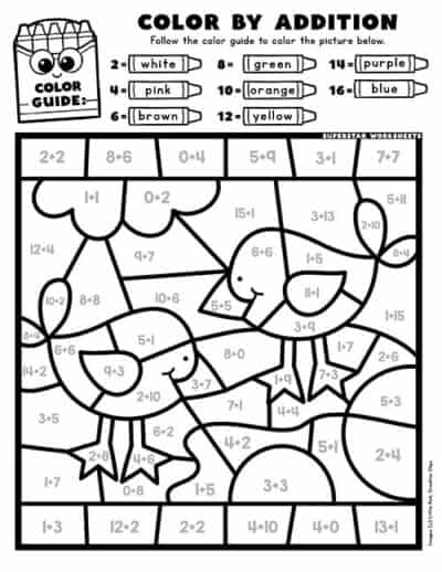 Addition Color By Number Superstar Worksheets