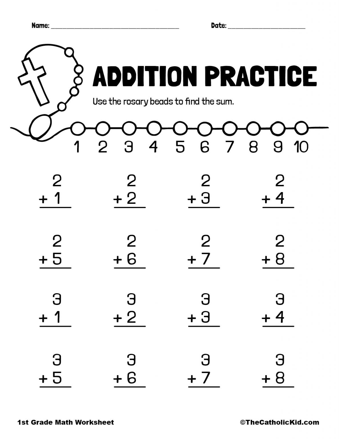 Addition Practice 1st Grade Math Worksheet Catholic TheCatholicKid
