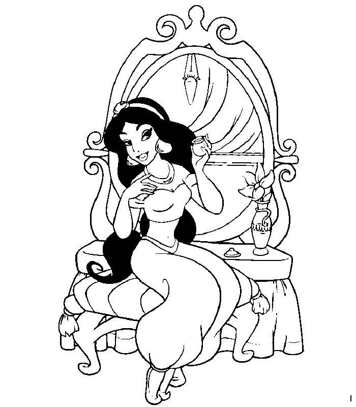 Aladdin Princess Jasmine Coloring Pages Linear Free Printable 
