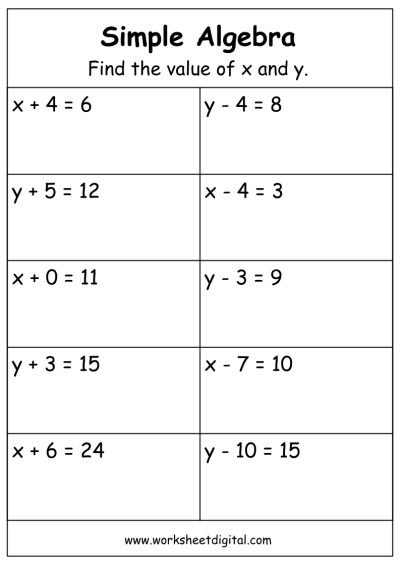 simple algebra problems worksheet