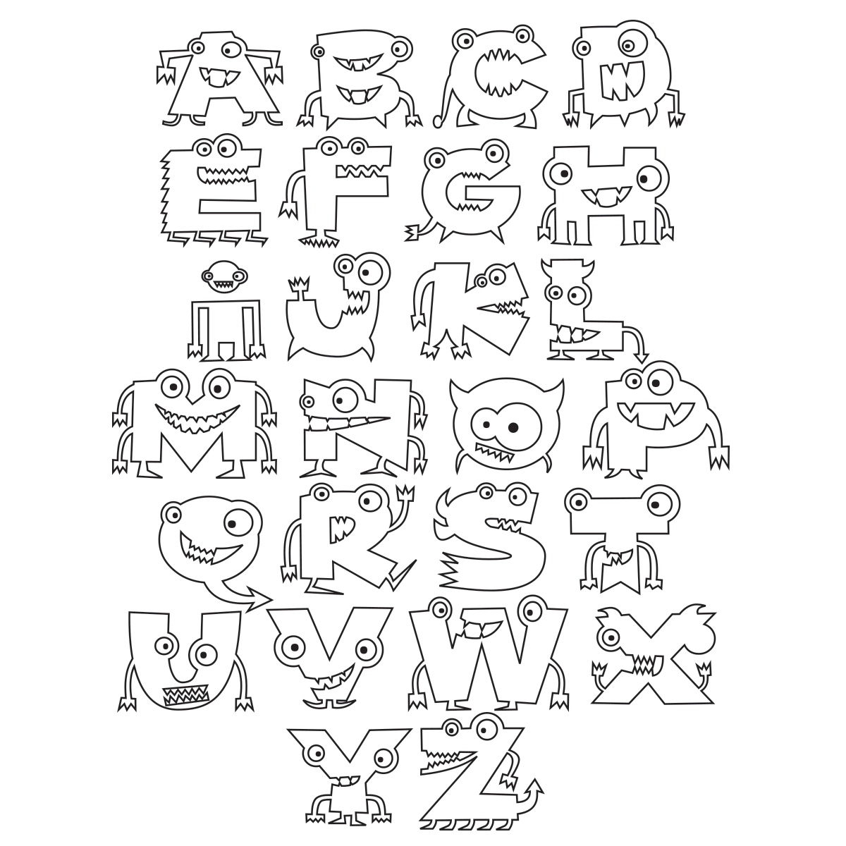 Alphabet Monster Coloring printable PDF Babadoodle