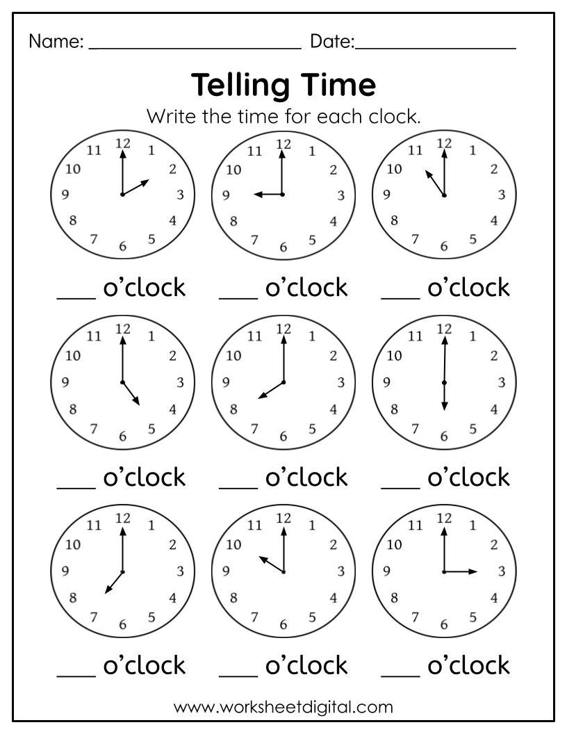 clock worksheet kindergarten