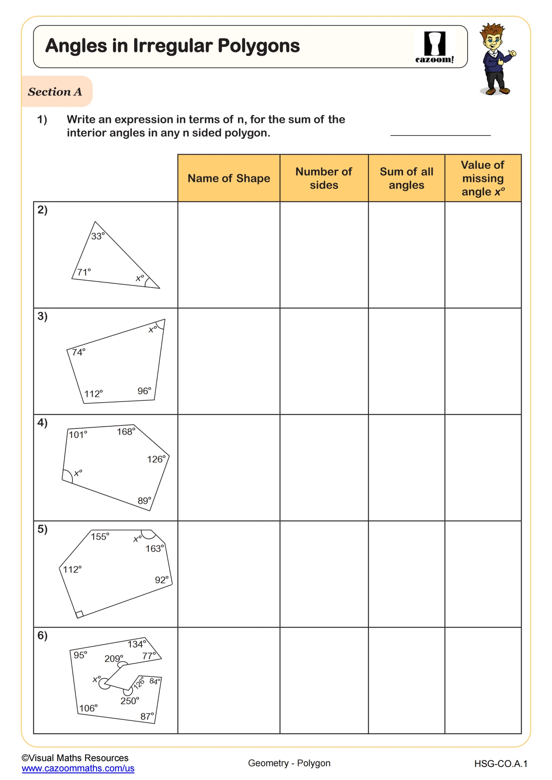 polygons and angles worksheet