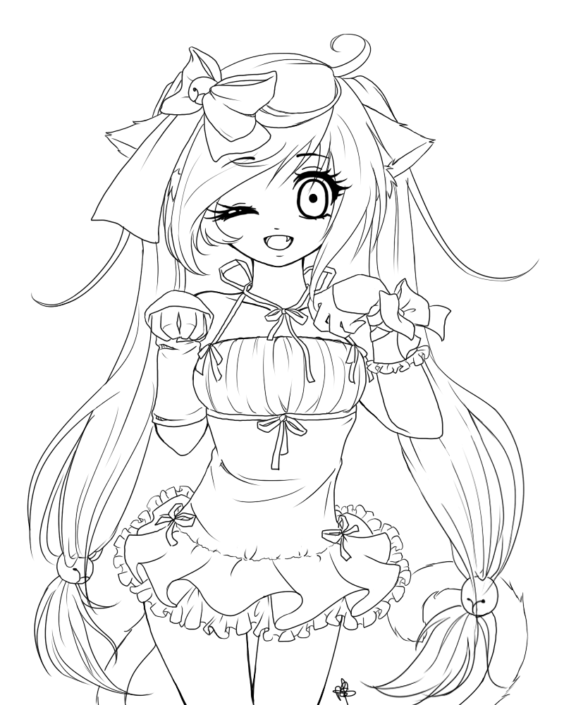 Anime Cat Girl Coloring Pages Coloring Home