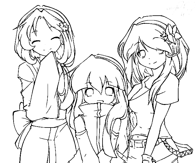 Anime Girl Best Friend Coloring Page Free Printable Coloring Pages