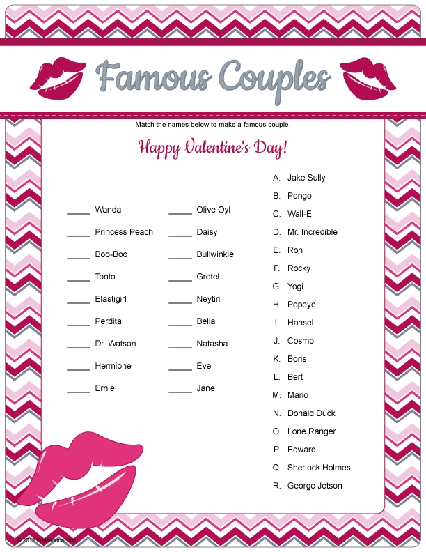 AREA BUDAYA Famous Couples Game Printable Valentine 39 s Game 
