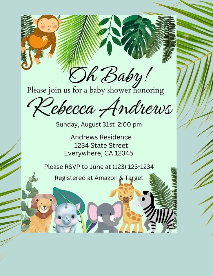 Baby Shower Jungle Theme Invitation Template Jungle Baby Shower