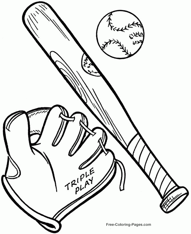 Ball Bat And Glove Baseball Coloring Page