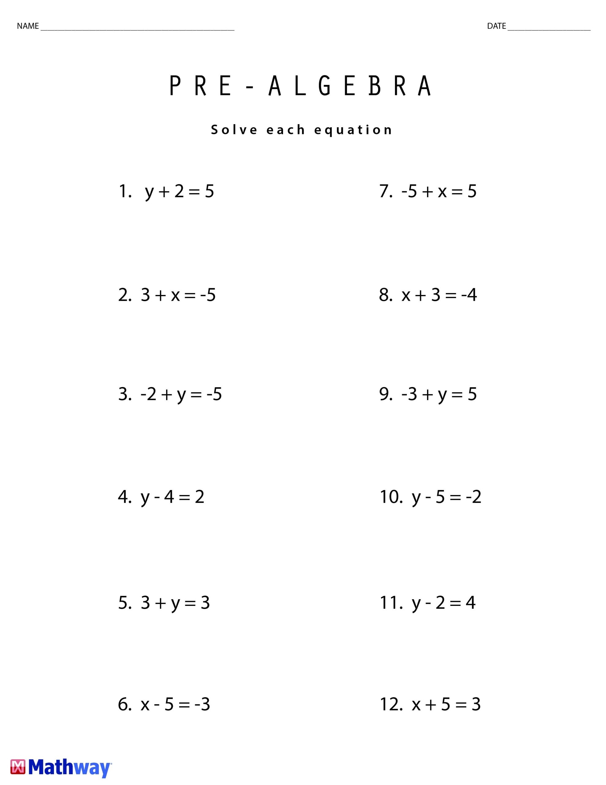 pre algebra worksheets pdf