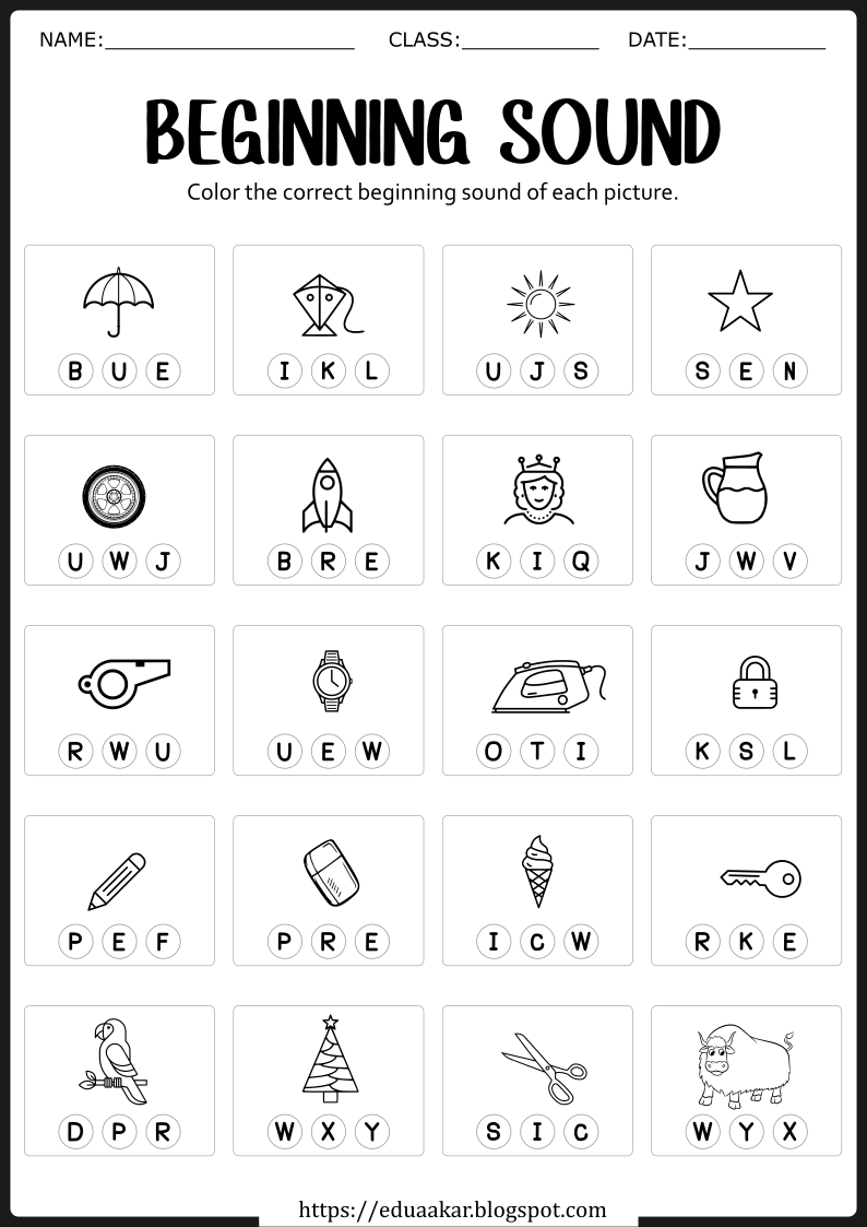kindergarten worksheets beginning sounds