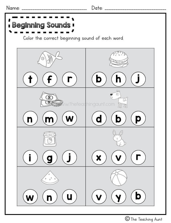 Beginning Sounds Worksheets For Kindergarten PDF The Teaching Aunt 
