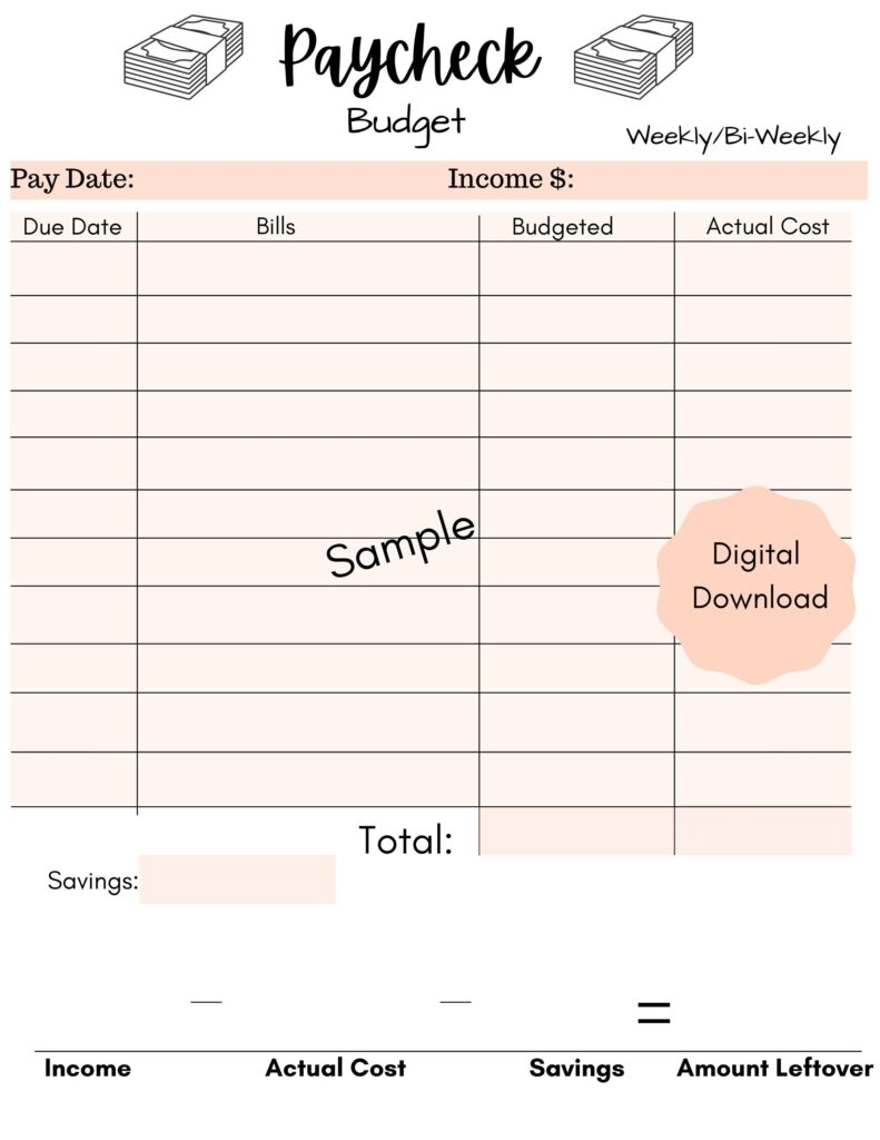 free printable paycheck budget worksheet