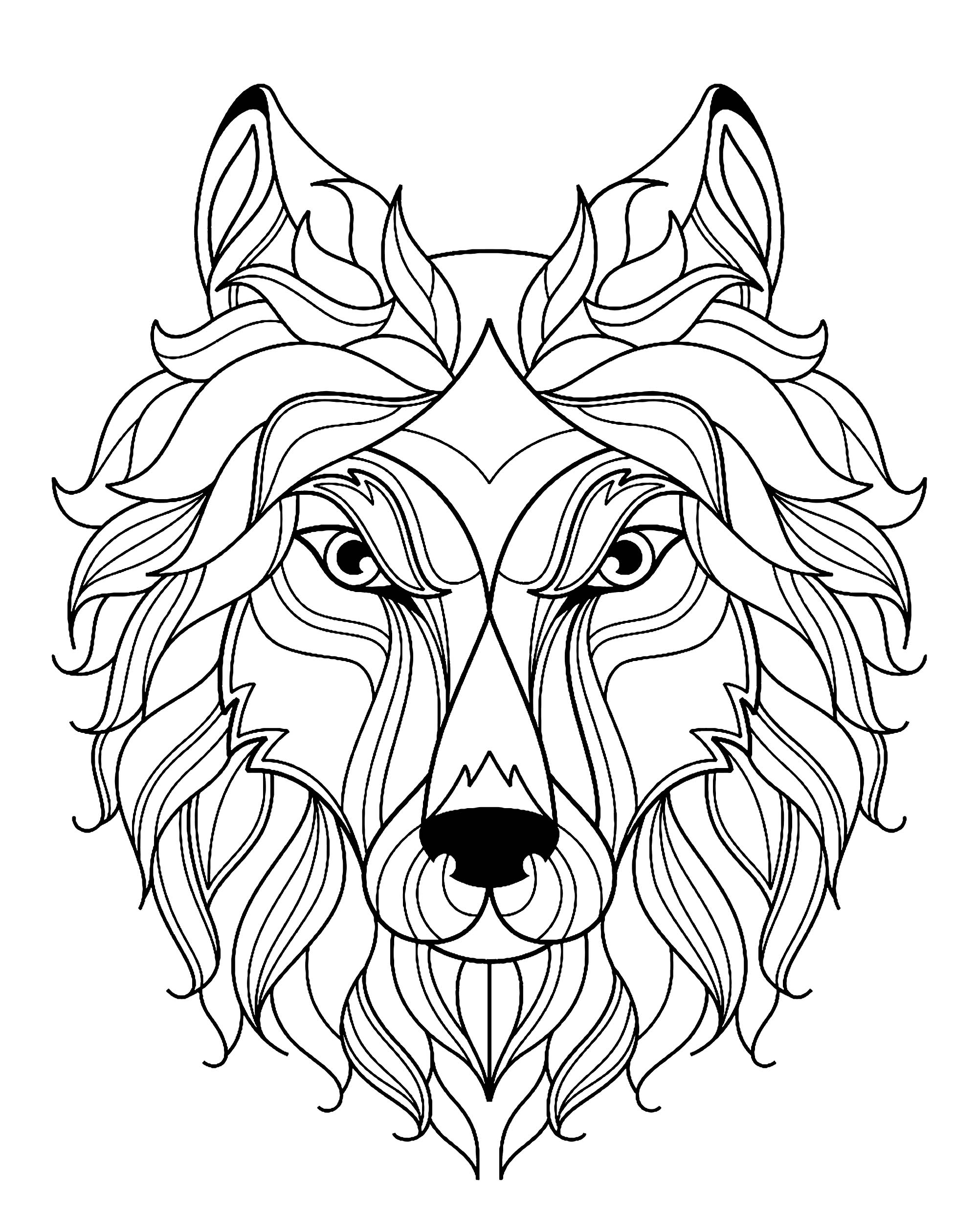 Big Wolf Head Simple Wolves Adult Coloring Pages