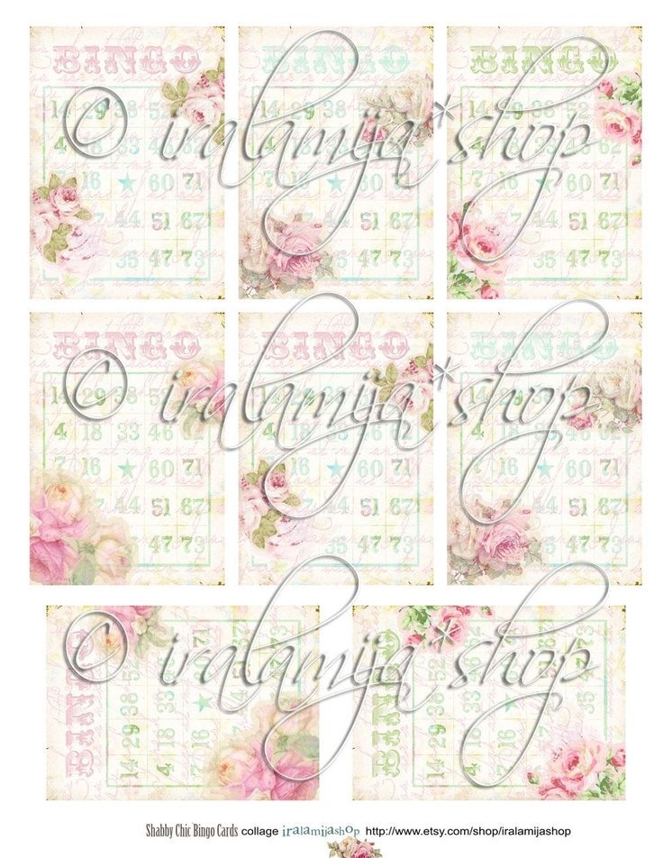 BINGO CARDS Shabby Style BINGO Cards Collage Digital Images 